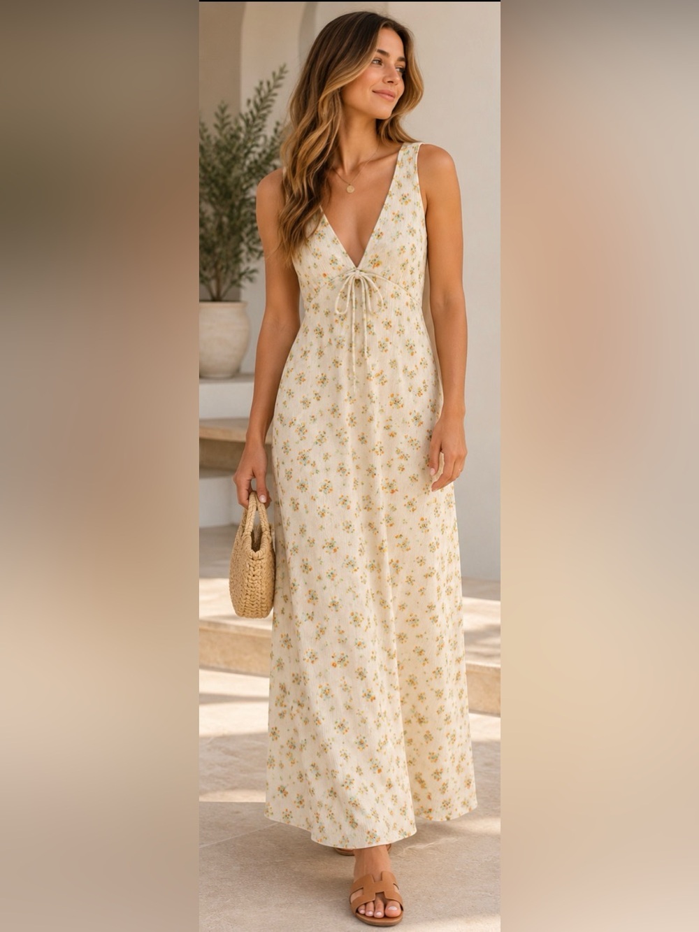See You Monday Cream Floral Tie-Front Sleeveless Jumpsuit